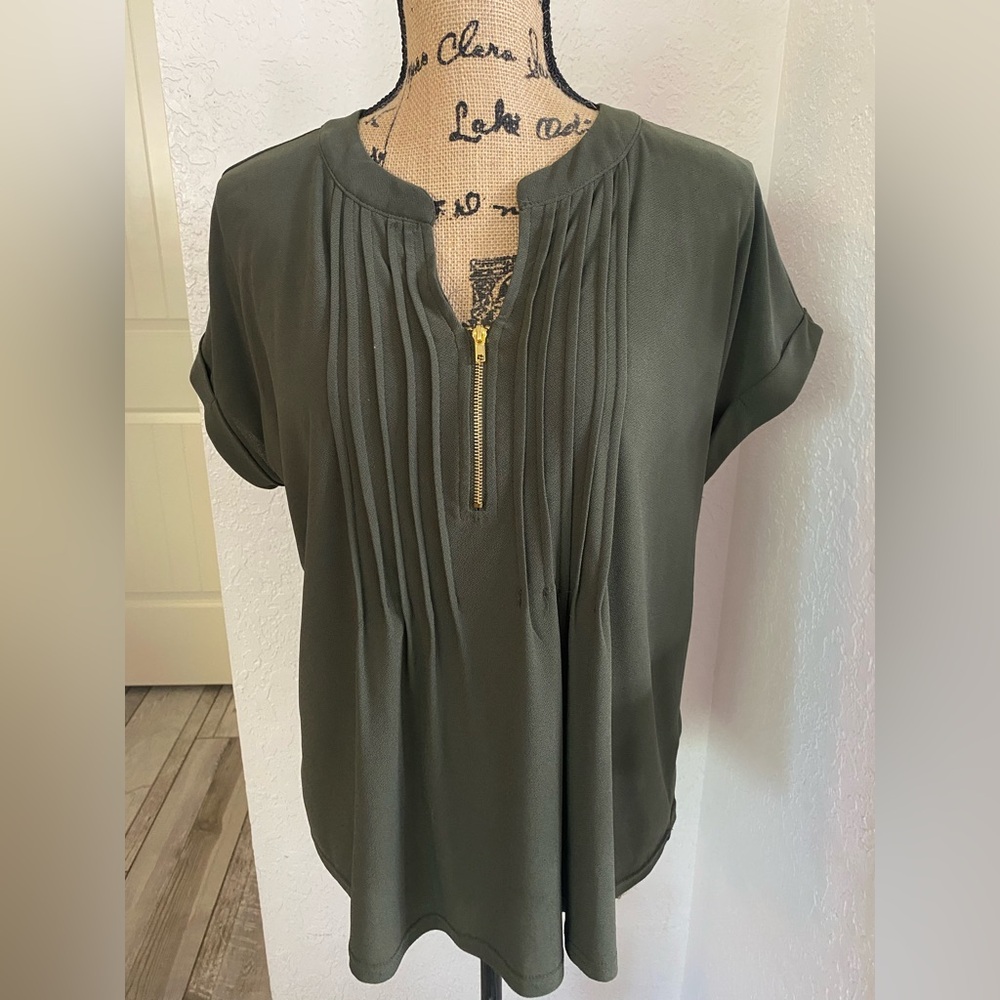 Flower & Feather Olive Green Blouse